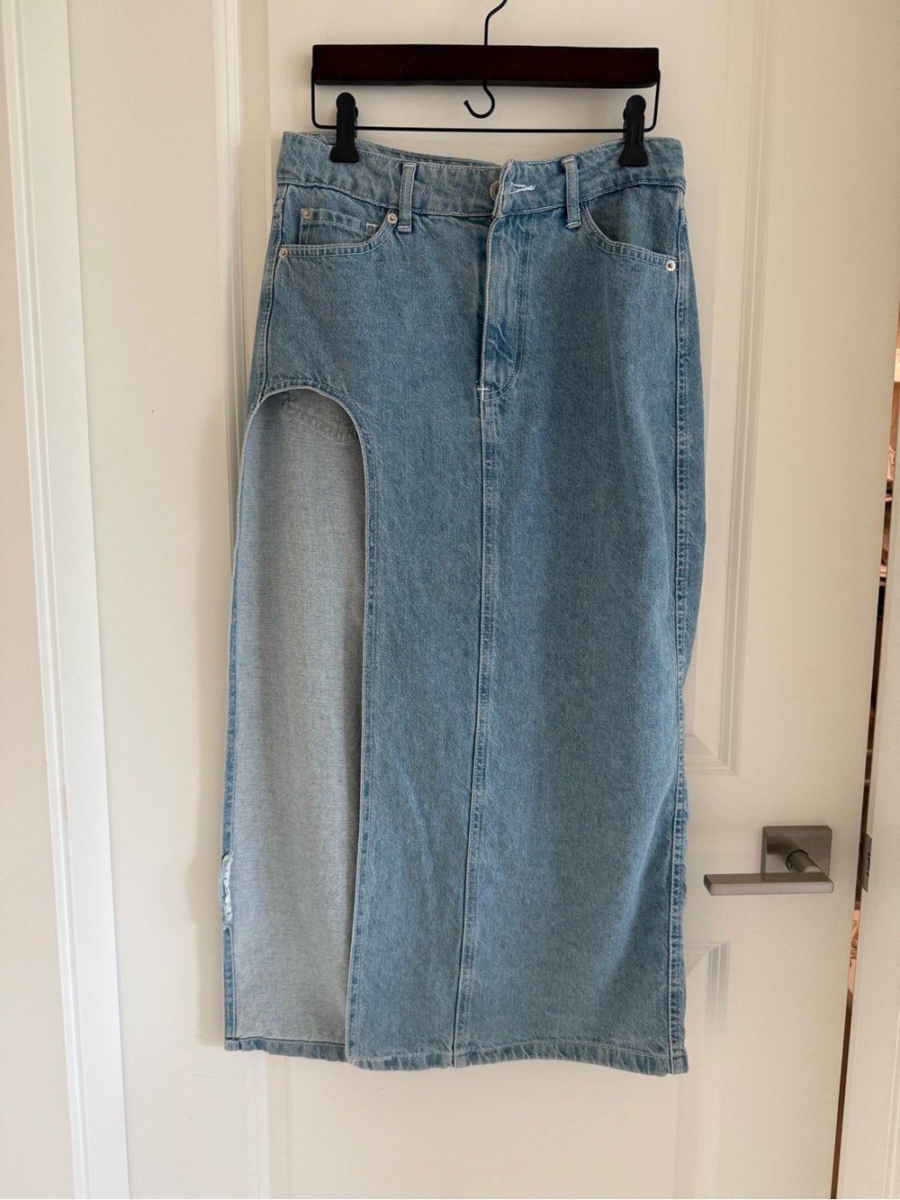Bershka Denim Maxi Skirt with Cutout